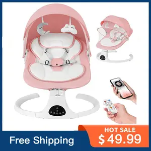 Smart  Rocking Chair,  Adjustable Recline, Remote Control & Timer, Safe Infant Soothing Swing Baby Portable Music Bluetooth Electric with girl boy toddler need newborn harness point indoor baby rocker sound volume backrest loungers 0-6 month