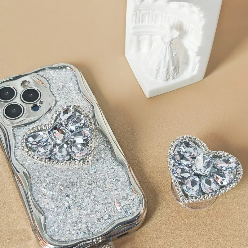 Heart Diamond Cell Phone Stand, Accessories, Multiple Colors Available, Stretchable Adhesive Design, Perfect Gift, Convenient for Daily Use, Adhesive Cellphone Holder, Cell Phone Holders