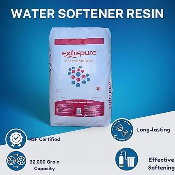 Extrepure Premium Household Water Softener Resin Beads, 1 Cu Ft 32000-Grain High-Capacity Strong Acidity Cation Beads, NSF Certified, Durable, Maintenance Friendly, Versatile Compatibility, Brightens Laundry, Cost-Effective Home Solution, Soap, Industrial