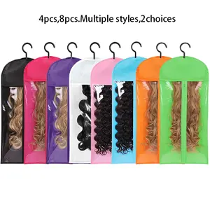 4Pcs/8Pcs Wig Storage Bag With Hook Wig Storage Hanger Zipper Transparent Dustproof Fabric Wig Storage Bag, Hair Extension Holder Wig Bag Wig Storage For Multiple Wigs Holder Hair Extension Hanger Wig Tool Wigs Accessories For Salon & Home Use