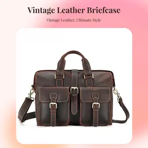 Men's Vintage Crazy Horse Leather Briefcase - Genuine Leather, Large-Capacity Commuter Bag, Multi-Way (Shoulder/Handheld), Sleek Business & Daily EDC for Work & Travel