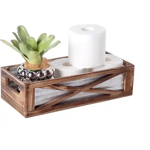 Wooden Toilet Tank Basket, Rustic Bathroom Decor Box, Farmhouse Toilet Paper Organizer Holder, Decorative Bathroom Storage Basket, Barn Door (Brown)