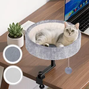 Cat Desk Bed - 360° Rotating & Adjustable  Supports 44 Lbs Soft Faux With Dual-sided Reversible Mat Modern Indoor Nest Furniture For Office Desks And Game Tables Island Table
