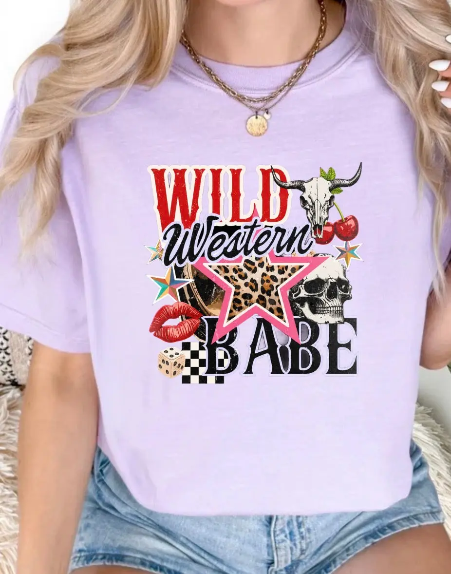 Women's Western Graphic T-Shirt with Skull, Cherry & Cheetah Print | Casual Comfortable Shortsleeve Comfort Colors Tee, Everyday, Fit, Top, Unisex