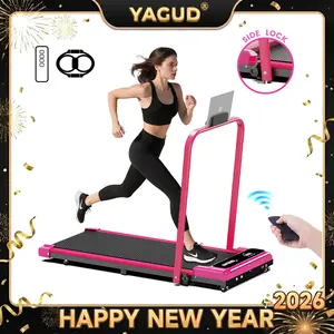 【New Arrival】YAGUD Electric Folding Treadmill with Handrail, Low-Noise Motor – 265lbs Weight Capacity Spacious Belt Walking Pad, Dual Shock Absorption, Remote Control & Wheels for Easy Moving – Includes Free Resistance Bands and Remote Home Gym Equipment