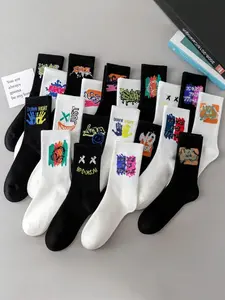 10 Pairs Kids Mid-Calf Socks, Moisture-Wicking Breathable High-Top Socks, Unisex Fashion Street Style Graffiti Sports Socks