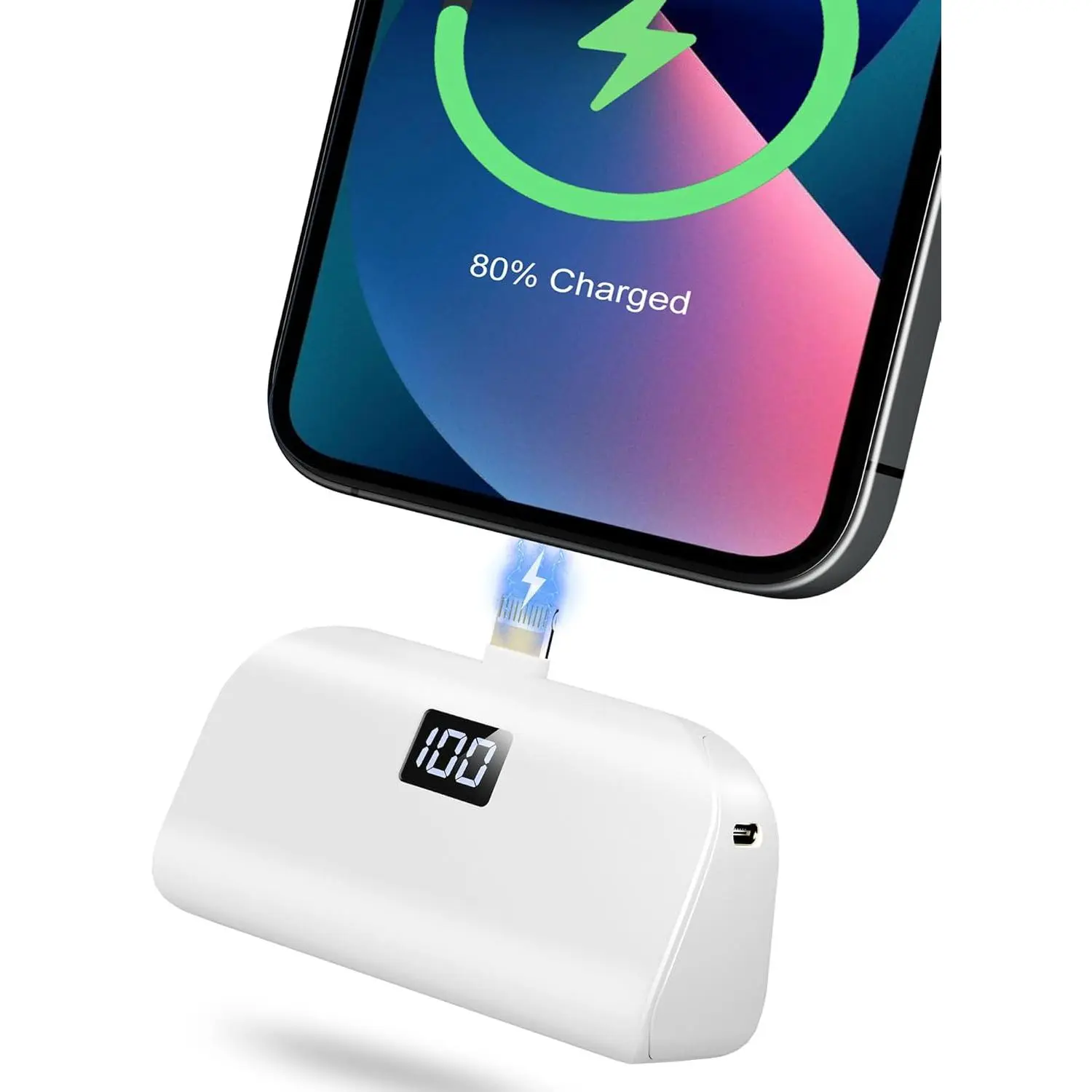 Mini Portable Charger for iPhone with Built in Cable, 4,800mAh Small Power Bank Fast Charging, Compatible with 14/14 Pro Max/13/13 Pro Max/12/12 Pro Max/11/XR/X/8/7/6 Series White