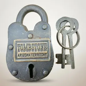 Tombstone Arizona Territory Cast Iron Lock with Brass Tag & Keys