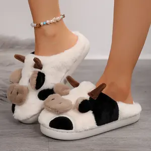 Cow Slippers for Women Fuzzy Cute Kawaii Shoes Super Warm Soft Sole Non-slip Lightweight Indoor and Outdoor