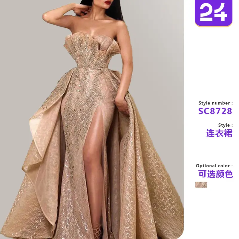 2025 European and American foreign trade new women's dress wish Dunhuang sexy tube top long skirt temperament evening dress