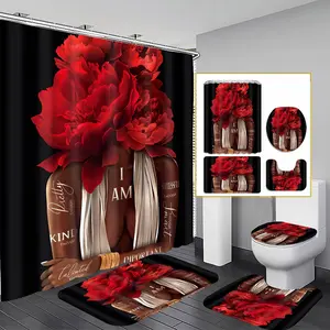 Valentine's Day Limited Edition Meshelly / Girl Shower Curtain, 72wx72h Burgundy Rose Floral Pattern, Casual African-American Style, Shower Curtain Sets