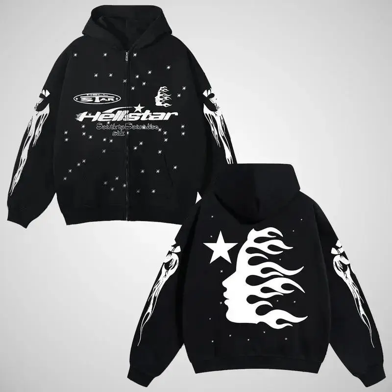 Hellstar Fashion Zip-Up Hoodie 2025 – Unisex Oversized Graphic Hoodie, Lightweight Long Sleeve Streetwear Jacket, Casual Sportswear Top, Everyday Pullover-Inspired Zip Hoodie, S–5XL
