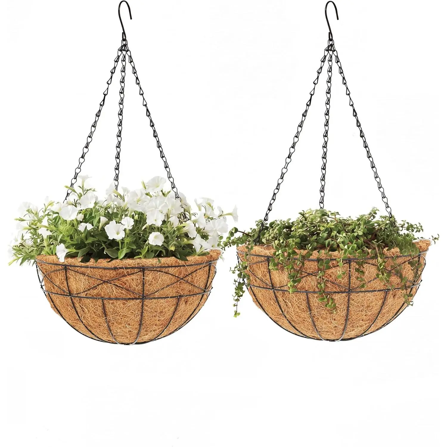 Hanging Planters for Outdoor Plants, Metal Chain Hanging Baskets with Coco Liner, Round Hanging Flower Pots for Indoor Outdoor Use