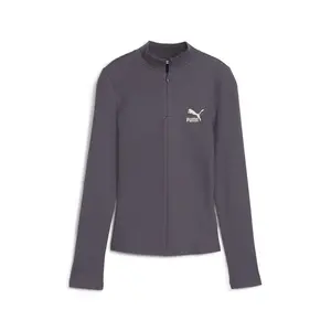 PUMA Womens Classics Ribbed Mock Neck Long Sleeve Half Zip  Casual Tops Casual - Grey