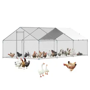 【FathersDayGift】VEVOR Metal Chicken Coop,  , 9.8x19.6x6.5 ft Large Walk-in Chicken Runs with Cover, Spire Roof Hen House Enclosure with Security Lock, Outdoor Duck Rabbit Cage Poultry Pen for Backyard, Farm, Yard