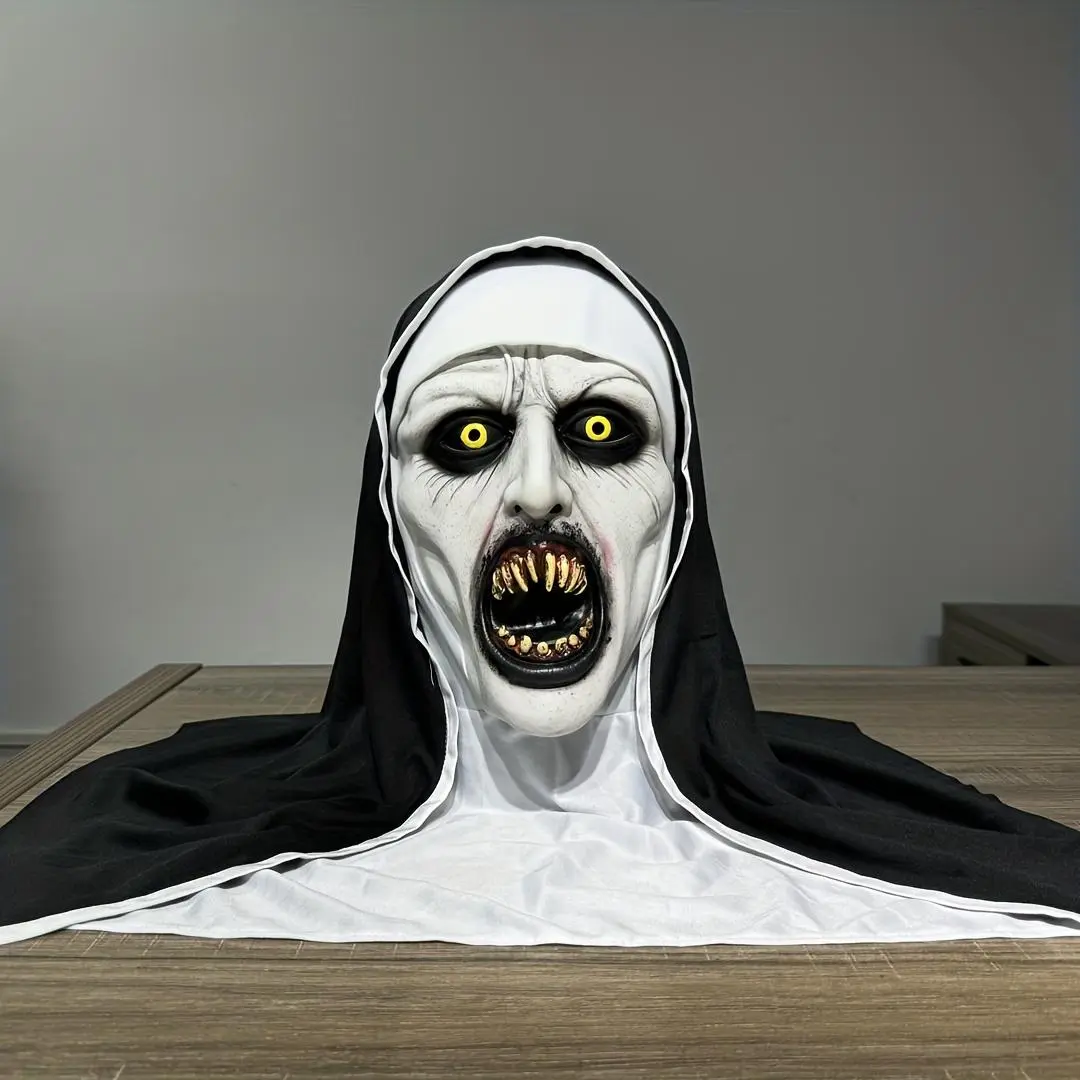 Frightening Nun Costume Mask, Spooky Hand-Washable Synthetic Latex, Street Style Horror Accessory, Easy Maintenance Realistic Details for Halloween Parties, Realistic Masks, Hyper Realistic Mask