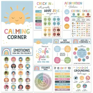 12 educational posters Bohemian decor, feeling and mood charts, Calm Corner posters, Emotional Wheel, perfect for classroom decor tutoring, relaxing office decor and mental health wall art mentoring