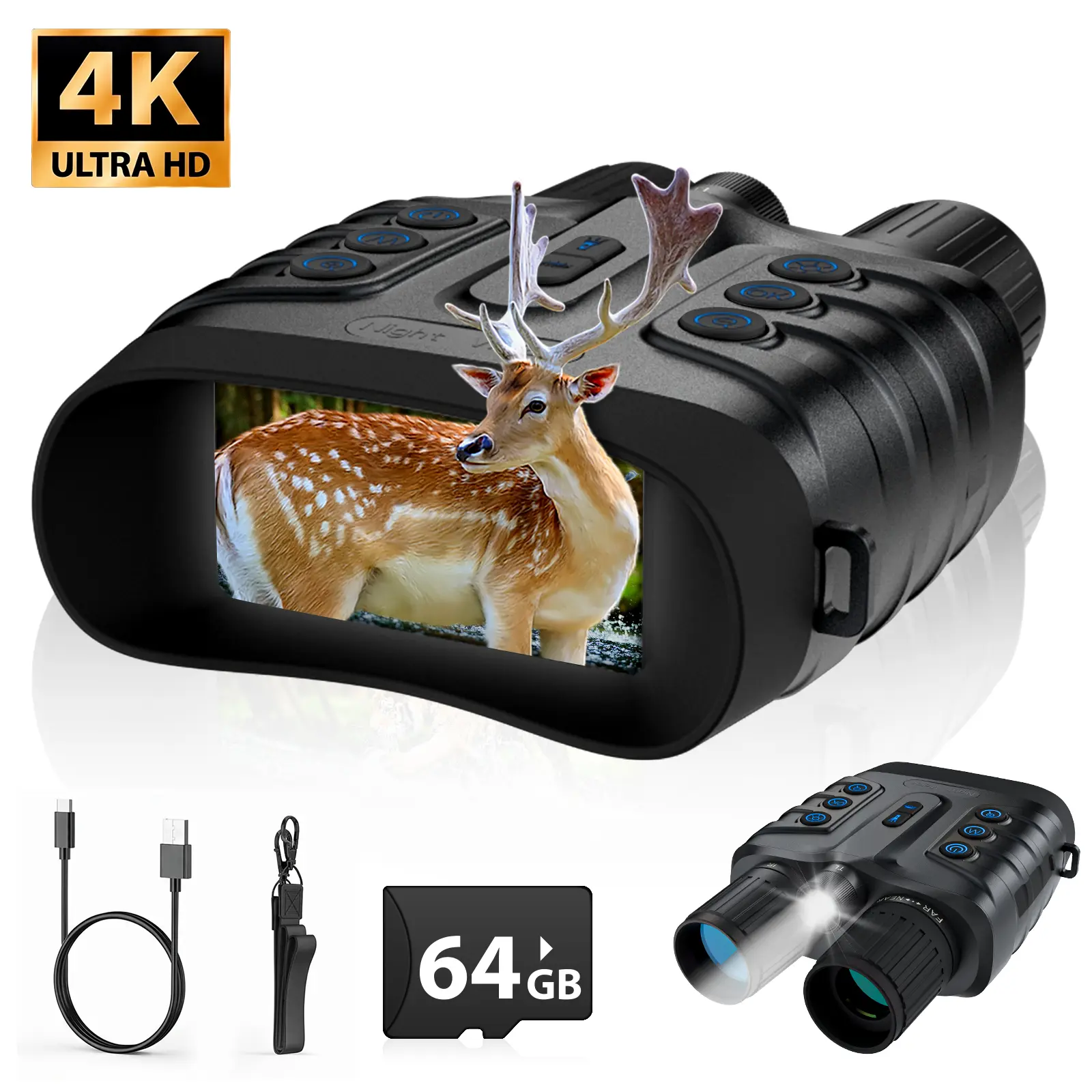 Night Vision Goggles,4K Full-Color Night Vision Binoculars for Adults with 3" HD Screen, 10000mAh Battery & 1968FT Night Vision Range,64GB Card,850nm Infrared,8X Zoom, Ideal for Camping & Hiking