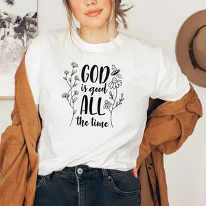 God Is Good All The Time Christian Tee Floral Design, Christia Shirt Religious Gift Jesus God Bible Verse, Vintage Print Ladies' T-shirt, Summer Casual Short-sleeved Shirt, Must-have Dail Top for Ladies