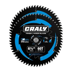CRALY 6-1/2 Inch 60 Teeth Ultra Fine Finish Wood Cutting Circular Saw Blade, 5/8 Inch Arbor, Carbide Tipped, Thin Kerf, Black Ice™, for Plywood, MDF, OSB, Laminated, 2-Pack(C0660FF-2)
