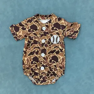 Toddle girls embroidery baseball camouflage romper