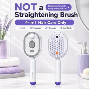 4-in-1 Electric Spray Air Cushion Massage Comb - Red Light Scalp Massager Hair Brush with Mist Spray, Anti-Static Detangling & Volumizing Tool for Daily Dry Frizzy Hair Care