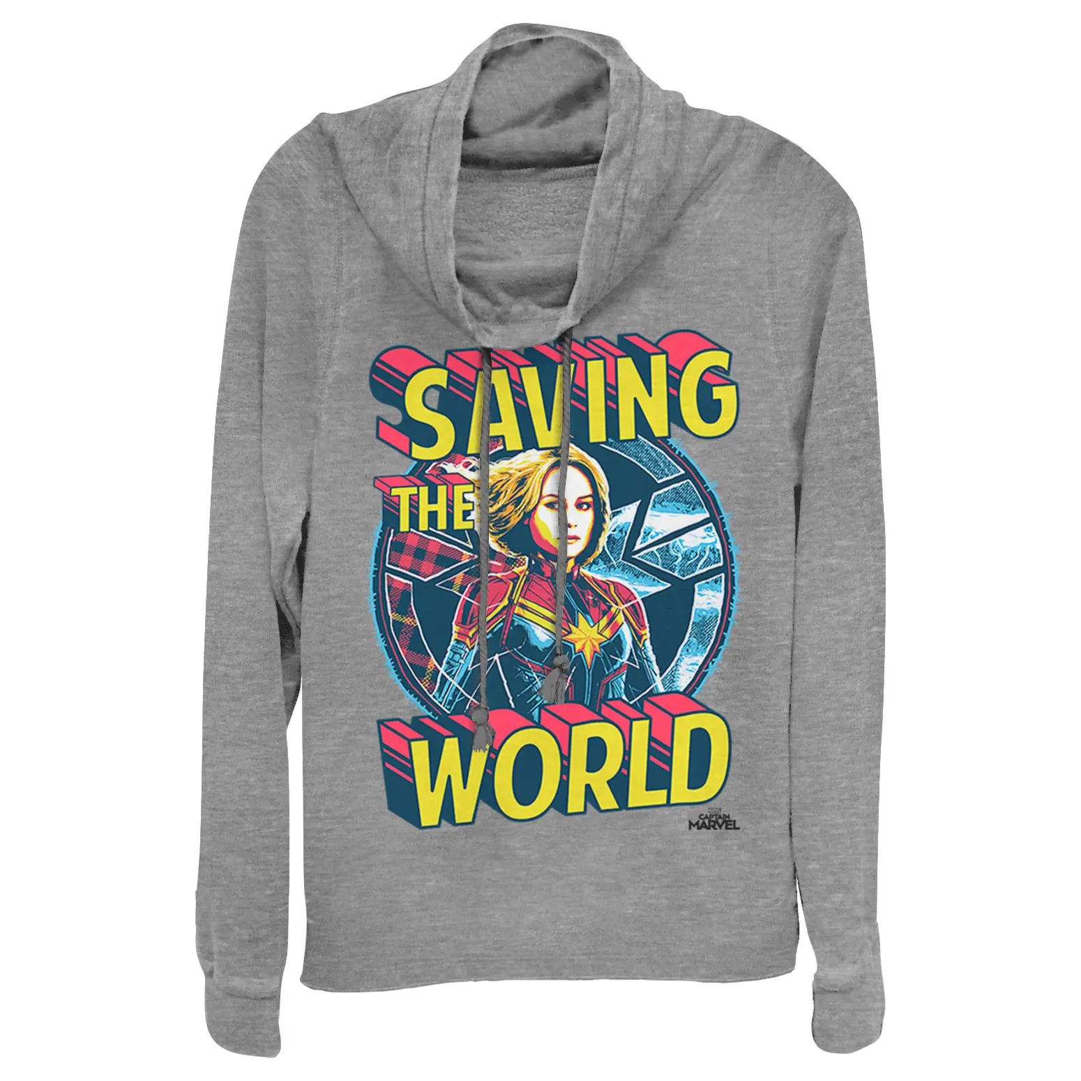 Juniors Womens Marvel Captain Marvel Saving the World Cowl Neck Sweatshirt
