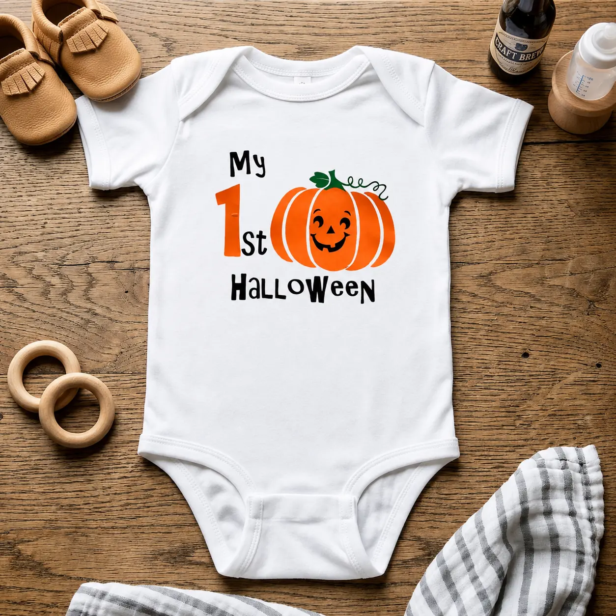 My 1st Halloween Pumpkin Onesie, Spooky Halloween Baby Bodysuit, Trick or Treat Baby Outfit, Baby Shower Gift, Cotton Newborn Outfit, Pregnancy Announcement Onesie