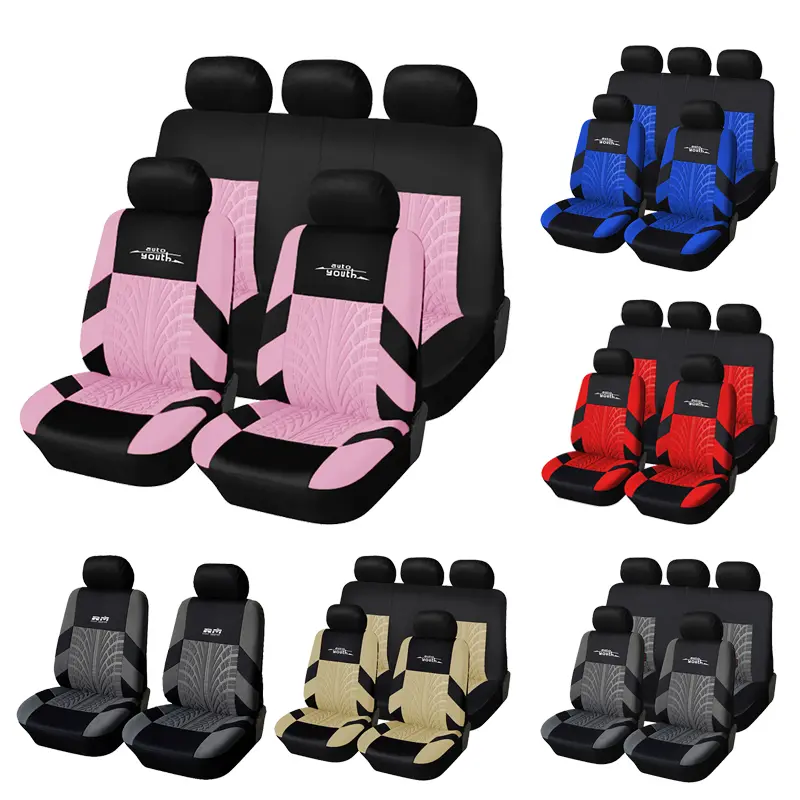 AUTOYOUTH Car Seat Covers for Front Seats, 2 Pack Universal Fit Tire Tread Design Automotive Seat Covers, Sporty Car Seat Protectors for Cars SUVs Trucks Vans, Airbag Compatible