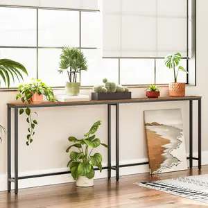 HOOBRO 78.7" Narrow Sofa Table with Power Outlets, Long Behind Couch Table, 5.9" Skinny Console Table with Charging Station, Slim Entryway for Home, Hallway, Living Room, Rustic Brown Study Desk, Simple Style#SpringSale #BigSpringSale