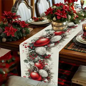 Christmas Theme Tablecloth, Elegant Holiday Celebration Table Cloth, Home Kitchen Decorations, Party Table Cover, Gift Recommendation