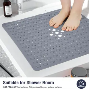 Square Shower Mat with Suction Cups, Non-slip Bath Mat with Quick Drainage & Massage Bubbles, Bathroom Decor Supplies, Bathroom Floor Mat