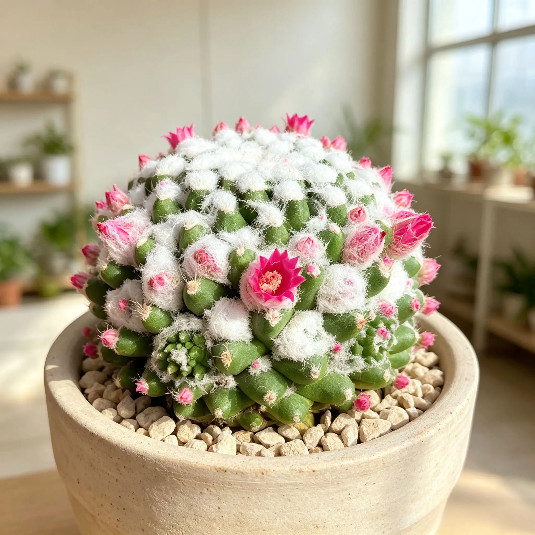Snowball Cactus – Potted Cactus for Home Office Desk, Sunny Windowsill, Living Room Shelf, or Bedroom Tabletop