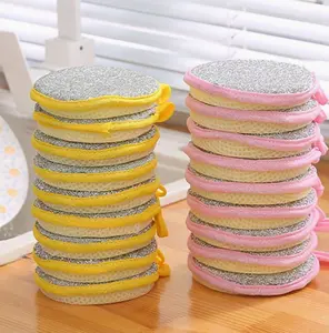 5pcs Double-Sided Dishwashing Sponges – Non-Scratch Household Scrub Pads for Pots, Pans & Tableware – Kitchen Cleaning Essentials, Pink, Yellow