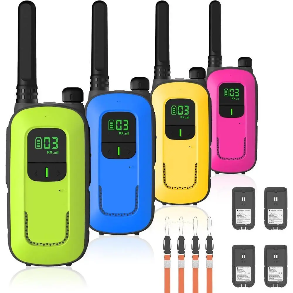 Radioddity FS-T3 Walkie Talkies for Adults Kids Long Range 4 Pack Rechargeable Walky Talky FRS Two Way Radio, 22 Channels License Free USB Charging with Flashlight Boys Girls Gift for Camping Hiking