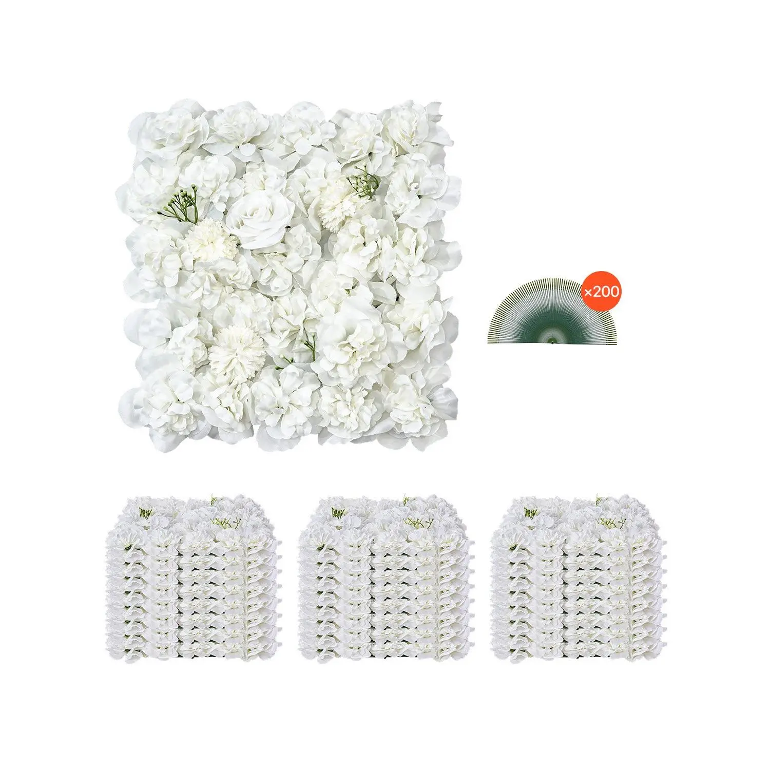 【Summerfinds】15x15 inch 3D Floral Decorative Wall Panels (24 PCS) - Artificial Flower Wall Background with Mesh Backing Mat, Seamless Design, Easy Installation for Wedding, Baby Party, Home Improvement