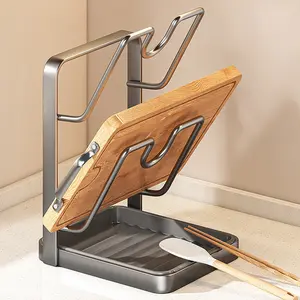 Kitchen Pot Lid Storage Rack, Kitchen Pot Lid Holder, Pots Lids Organizer Rack with Removable Drip Tray, Rust Resistant Kitchen Organizer for Various Lids & Utensils,Multifunctional Utensils Pan Pots Cover Lids Rack Shelf for Storage