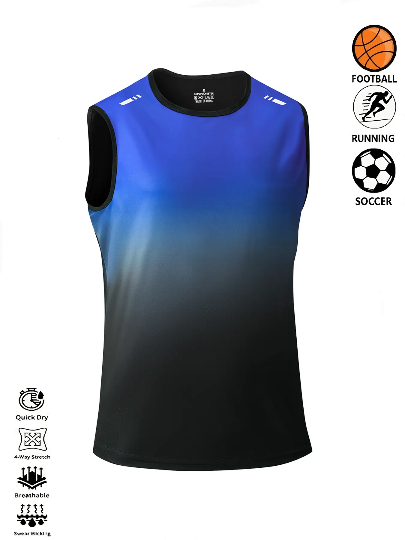 Men's Gradient Sports Vest - Loose-Fit, Sleeveless, 4-Way High Stretch, Quick Dry Fabric for Basketball, Running, Workout Activewear, Stretch Activewear