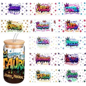 Pretty 12 Zodiac UV DTF 16oz Cup Stickers for DIY Craft Pretty 12 Zodiac UV DTF 16oz Cup Stickers for DIY Craft