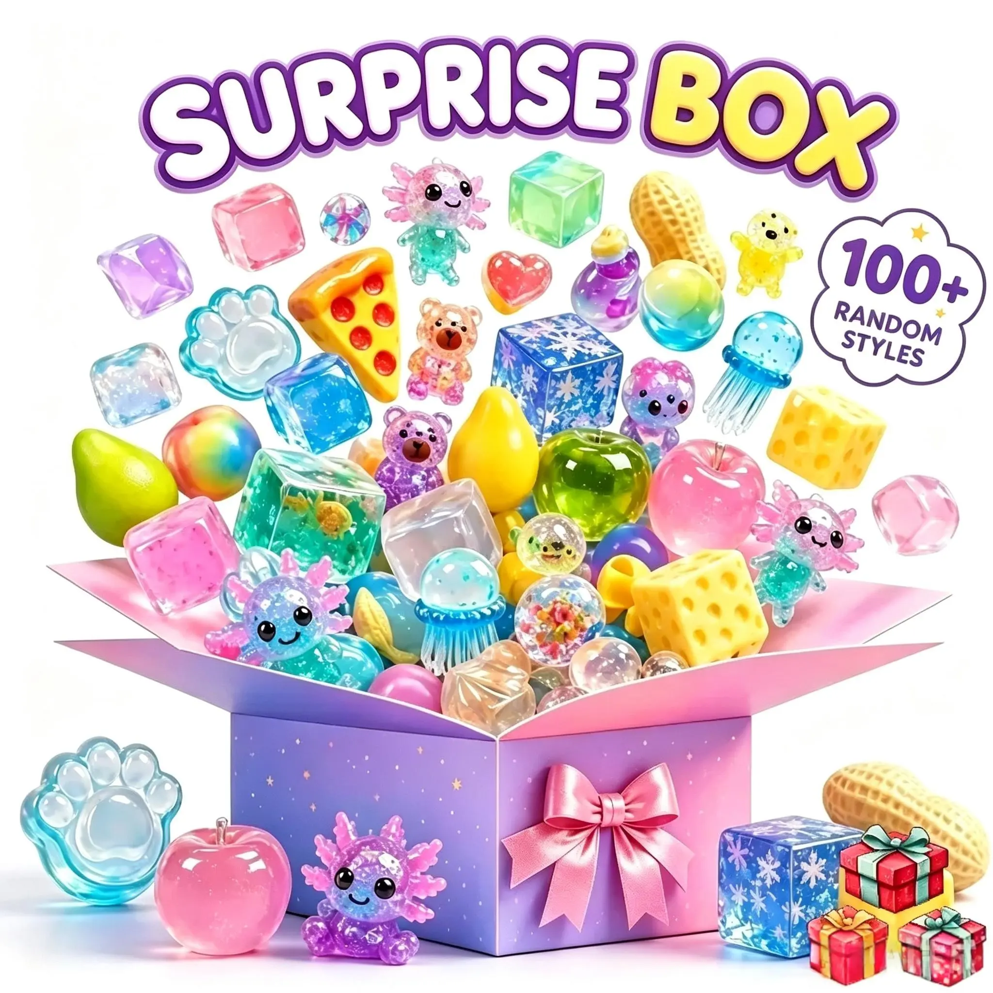 2026 100+ Random Styles Squishy Surprise Blind Box, Kawaii Stress Relief Squeeze Fidget Toys, Assorted Novelty Sensory Desk Gift
