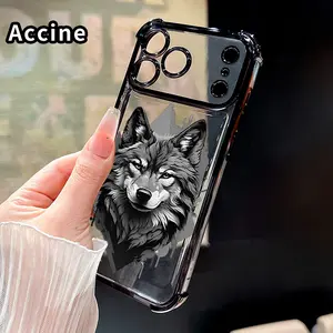 Animal Wolf Fashion Pattern Four Corner Anti-Fall Phone Case Transparent Electroplated Protective Cover for iPhone 17 16 Pro Max 15 Plus 14 13 12 11 E Air