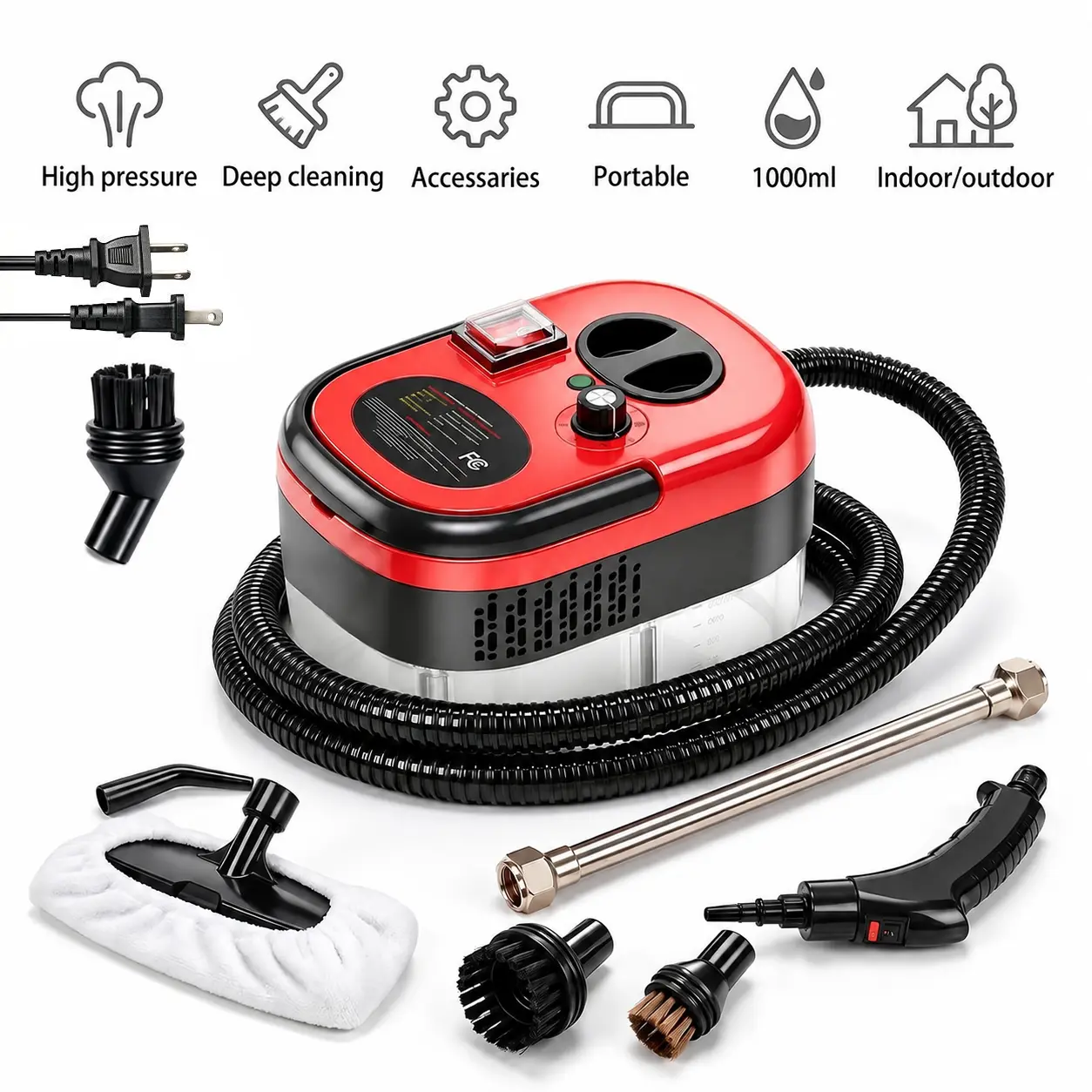 【BackToSchool】2500W Handheld Portable Steamer - High-Temperature ABS Plastic Cleaning Gadget, 220vac-50hz, 190*150*130mm, Multi-Surface Deep Cleaning Tool for Home Use with Accessories (Tile Grease, Dirt)