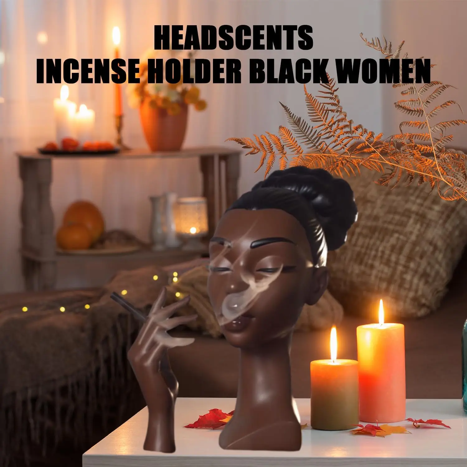 Headscents Head Burner - Black Woman Smoking Design Scented Aroma Fragrance Incense Fountain, 25cm Coconut Floral Fruity Ginger Antibacterial Hypoallergenic No-Tears Home Decor Gift, Desk Ornament, Calming Relaxation Aid, 12-Month Quality Guarantee