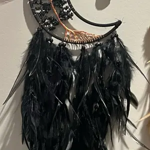 Activated Black Crescent Moon with Crystal - Black Feather Design for Home Decoration Hanging