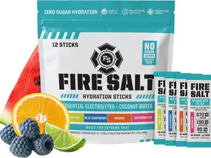BIG SALE 2026 !!! Fire Salt Hydration Sticks with Electrolytes & Organic Coconut Water, Magnesium & Mediterranean Sea Salt, Zero Sugar, Single Serve Packs, 4 Flavor Starter Kit Variety Pack, 12 Count