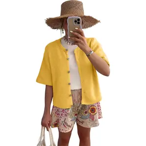 Tanming Women's Short Sleeve Cardigan Sweaters Crew Neck Button Down Soft Ribbed Knitting Tops Lightweight Breathable Summer Layering Cover Up Knitwear Top Flattering Fit for Casual Office Work Travel Springfresh Womenswear #SpringStatements