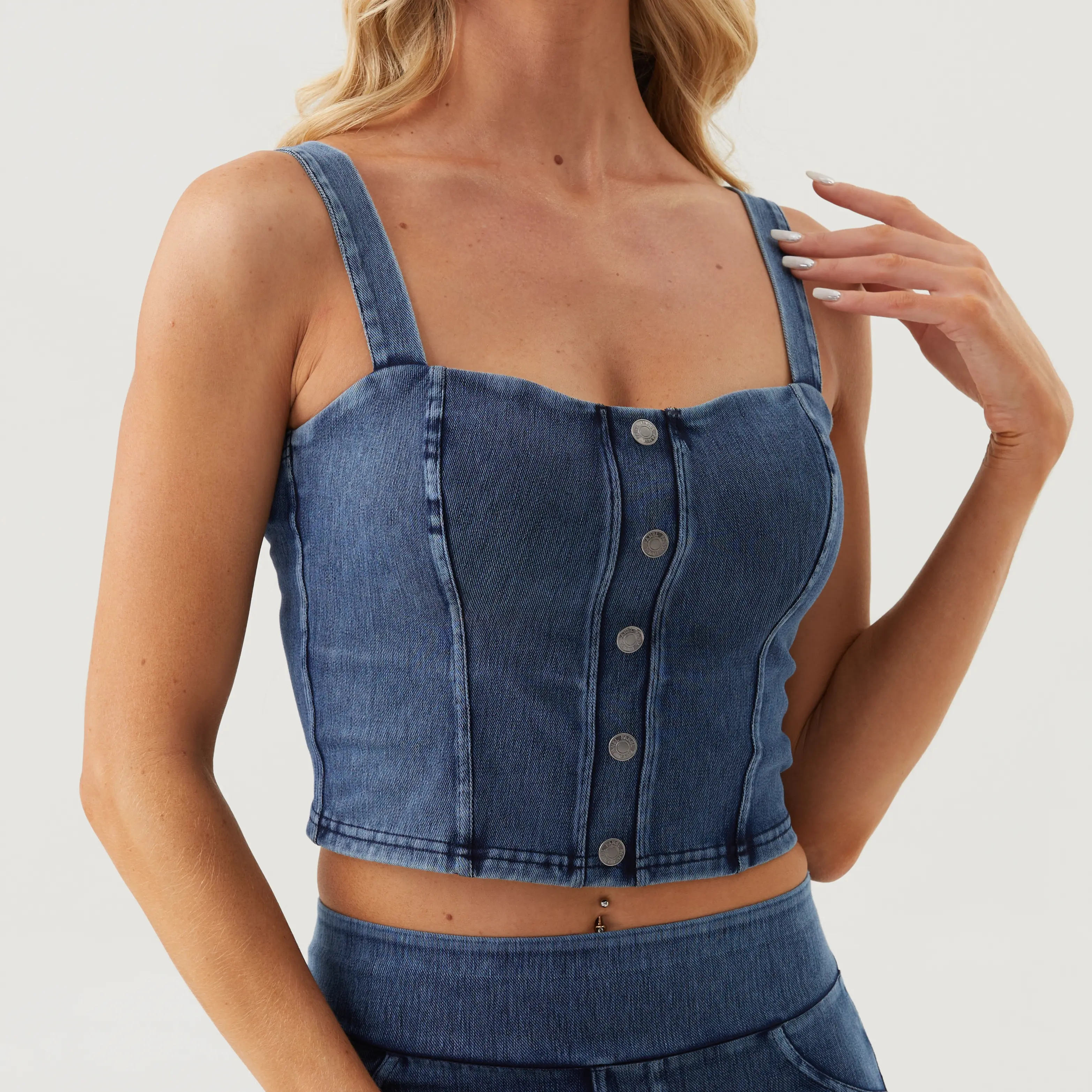 Cotrasen Womens Casual Denim Tank Top Square Neck Sleeveless Slim Fit High Stretch Built-in Bra Tank Top Summer Workout Yoga Daily Wear