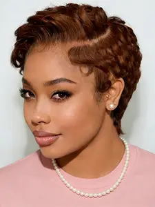 13X4 frontal lace pixie cut human hair wig PIXIE human hair wig short curly human hair wig daily party use Glueless lace frontal black brown burgundy color for women Kinky Curly Wigs
