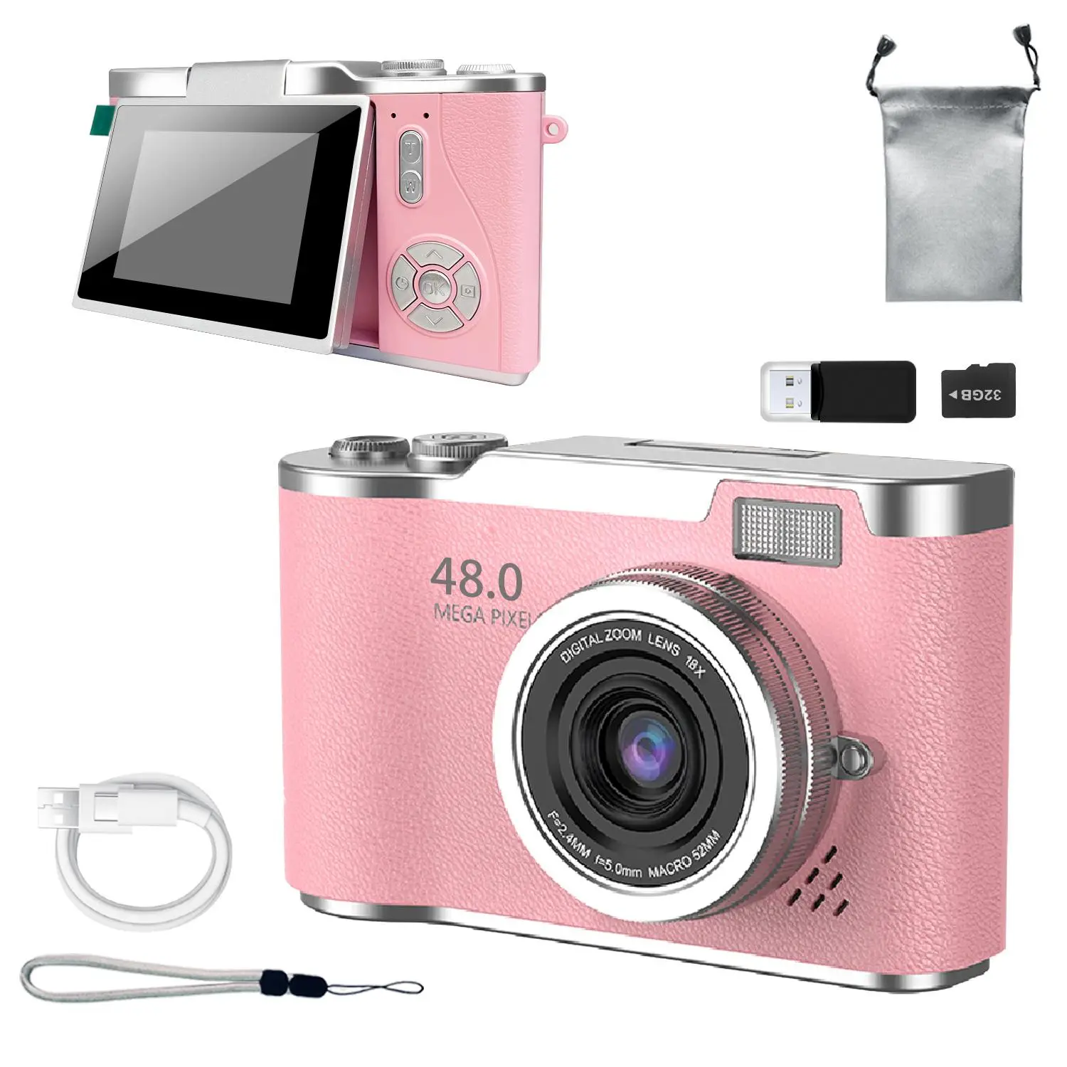 Foldable Screen Student Camera, 1 Count Retro CCD Card Machine