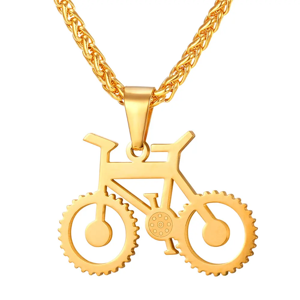 U7 Punk Stainless Steel Bicycle Pendant Necklace, Hip Hop Jewelry Accessory for Men, Ideal Gift Option